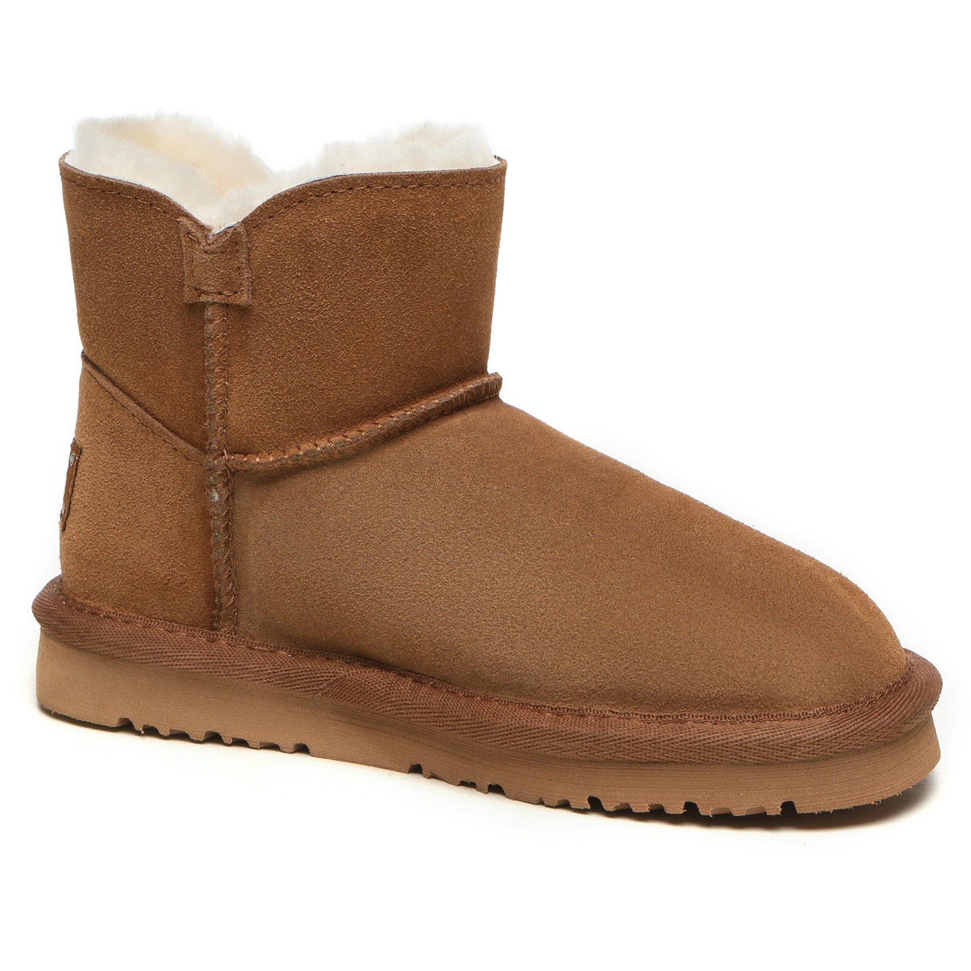 Mini UGG boots for kids with button accents by EverUgg, featuring soft suede material and cozy interior for cold weather.