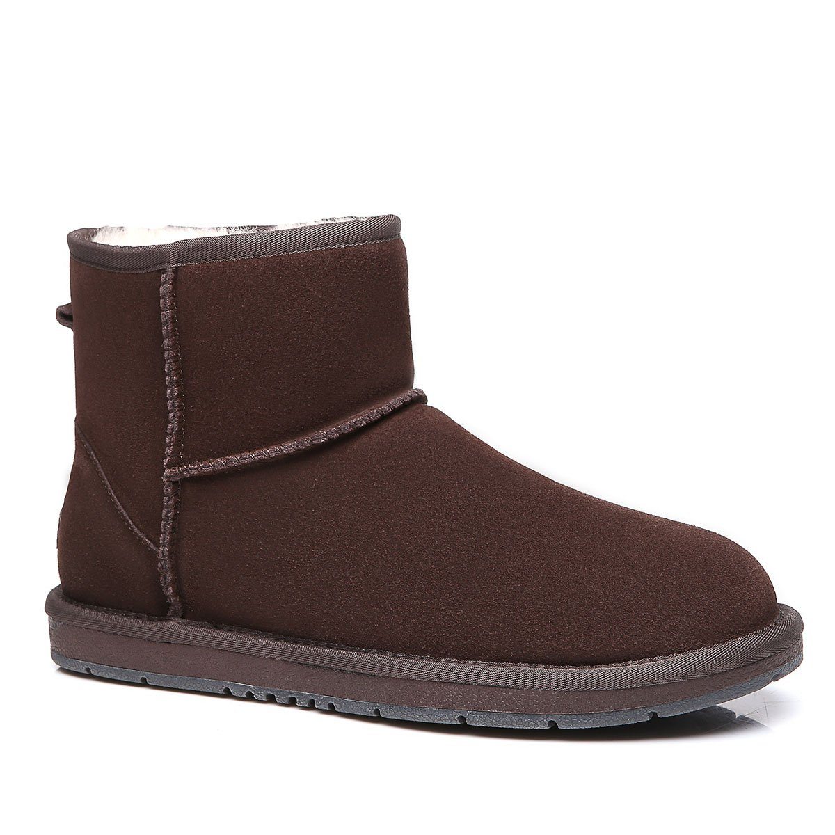 Mini classic suede UGG boots for women with a cozy, stylish design and soft soles, featuring a neutral color and ankle height.