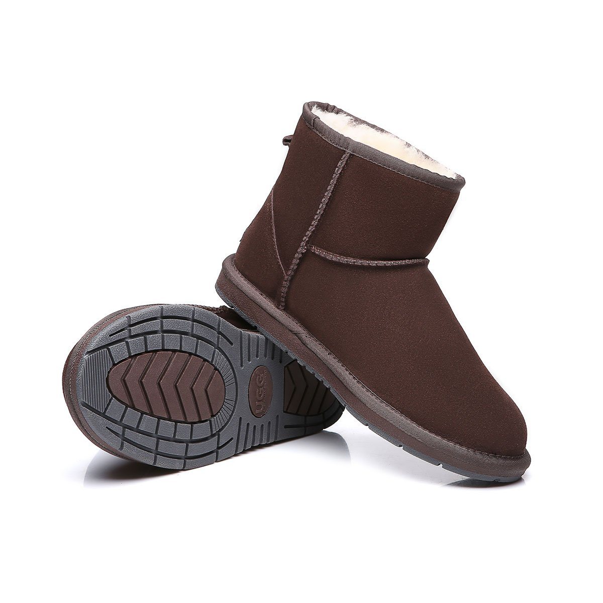 Close-up of EverUgg Mini Classic Suede UGG Boots for women showing the soft suede exterior and cozy design.