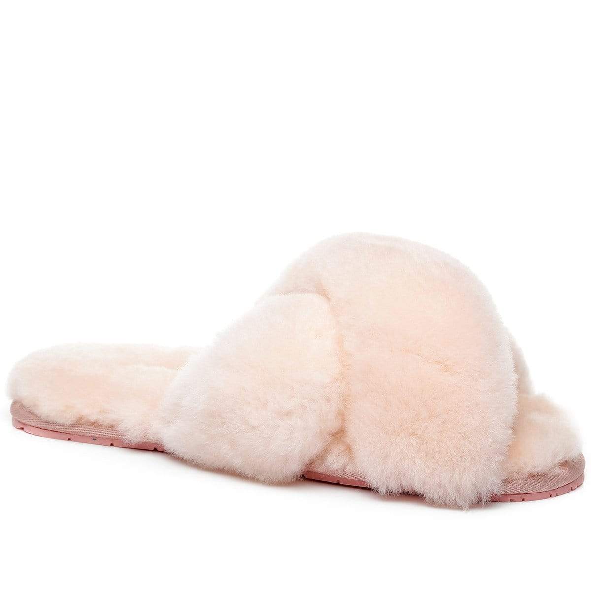 EverUgg Premium Cross Fluff Slides, women's slippers with soft cross-fluff design and open-toe style, comfortable slide shoes.