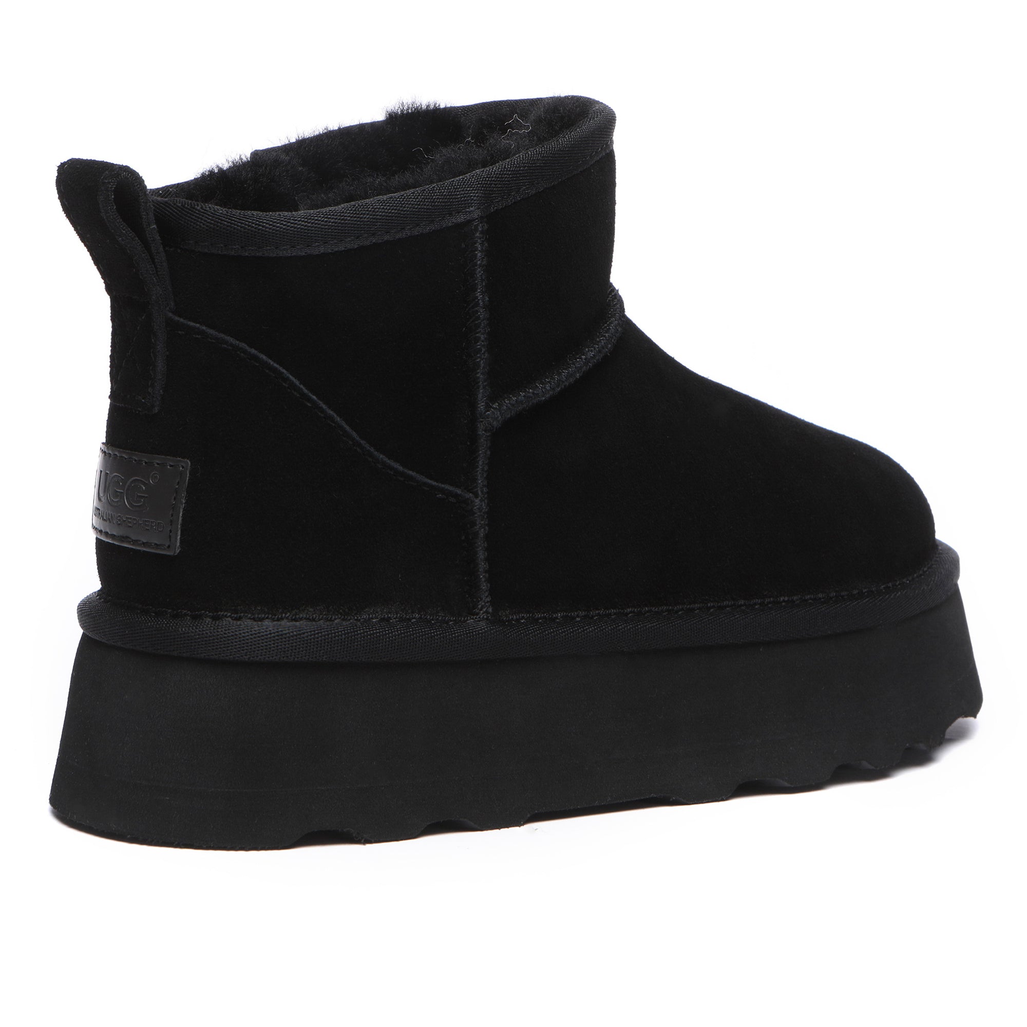 Black Premium Platform Mini UGG Boots by EverUgg featuring plush lining and a stylish platform sole.