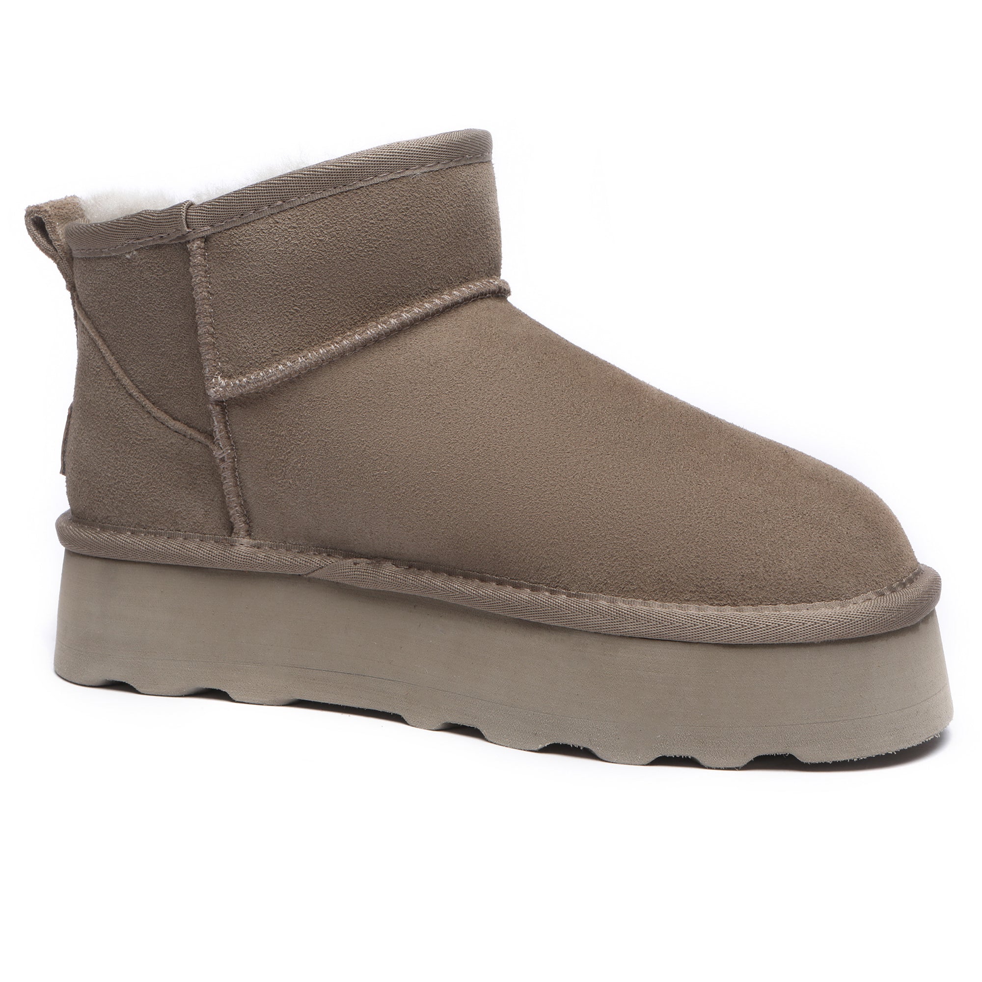 Close-up of EverUgg Premium Platform Mini UGG Boots showcasing their cozy, plush interior and stylish platform design.