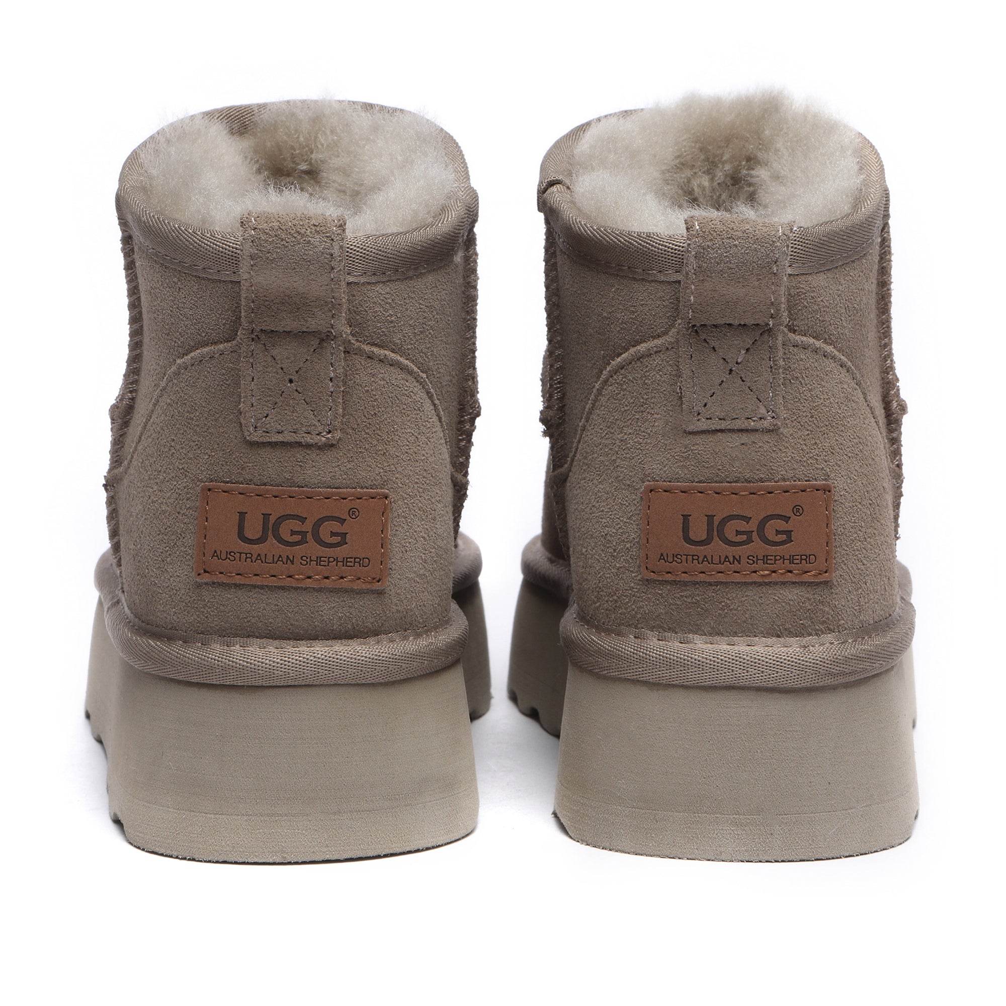 EverUgg premium platform mini UGG boots in soft shearling with thick soles, displayed on a neutral background.