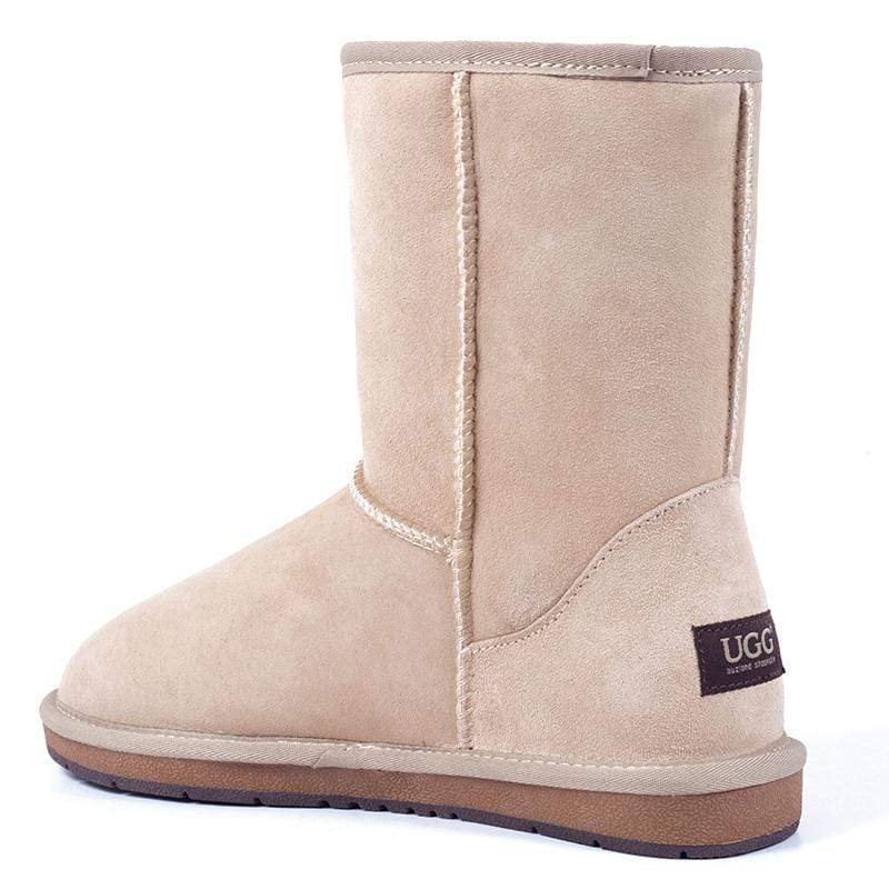 Auzland premium short classic UGG boots for women with plush sheepskin lining and suede exterior, stylish and cozy footwear.