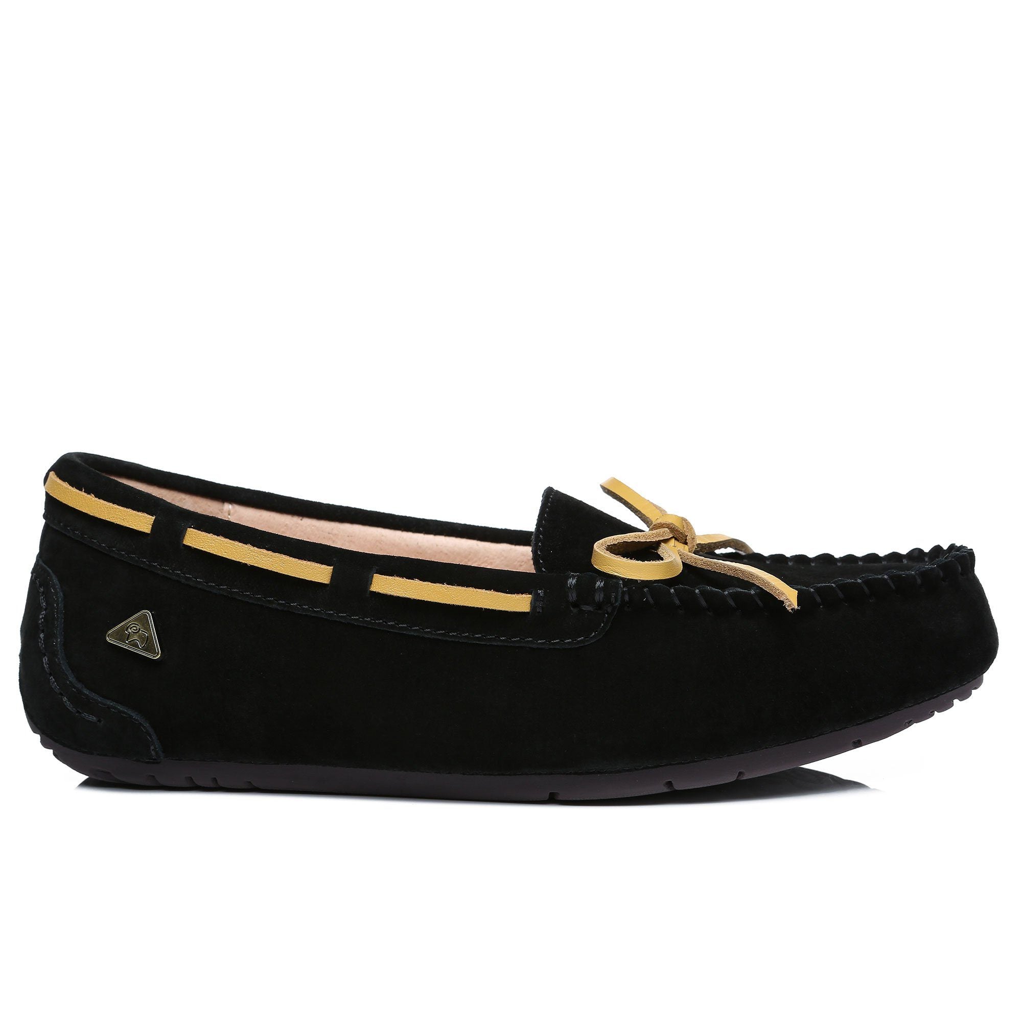 Black EverUgg Premium Summer Moccasin for women and men, featuring soft leather and comfortable slip-on design.