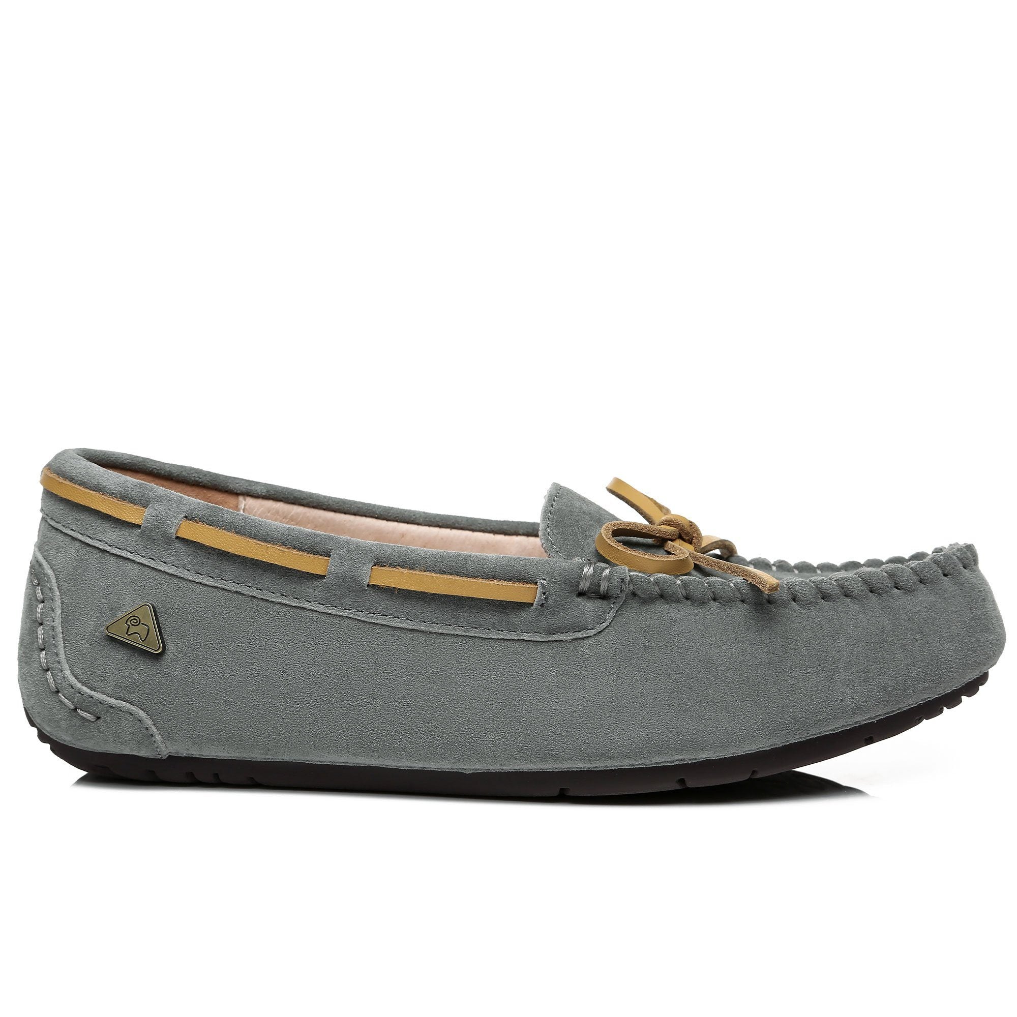 Grey women's and men's UGG summer moccasin shoes by EverUgg, featuring soft material and casual slip-on design.
