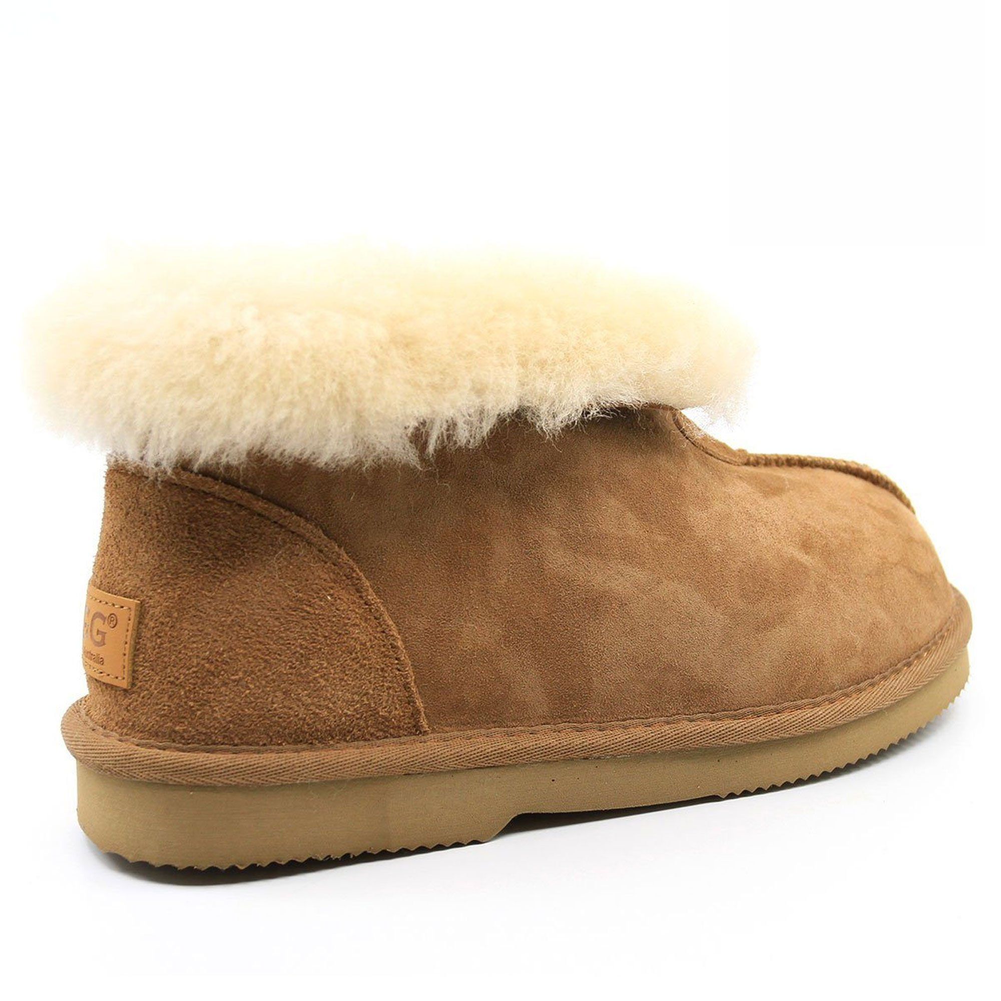 Auzland Premium UGG ankle slippers for women, Australian-made, featuring soft plush material and cozy slip-on design.