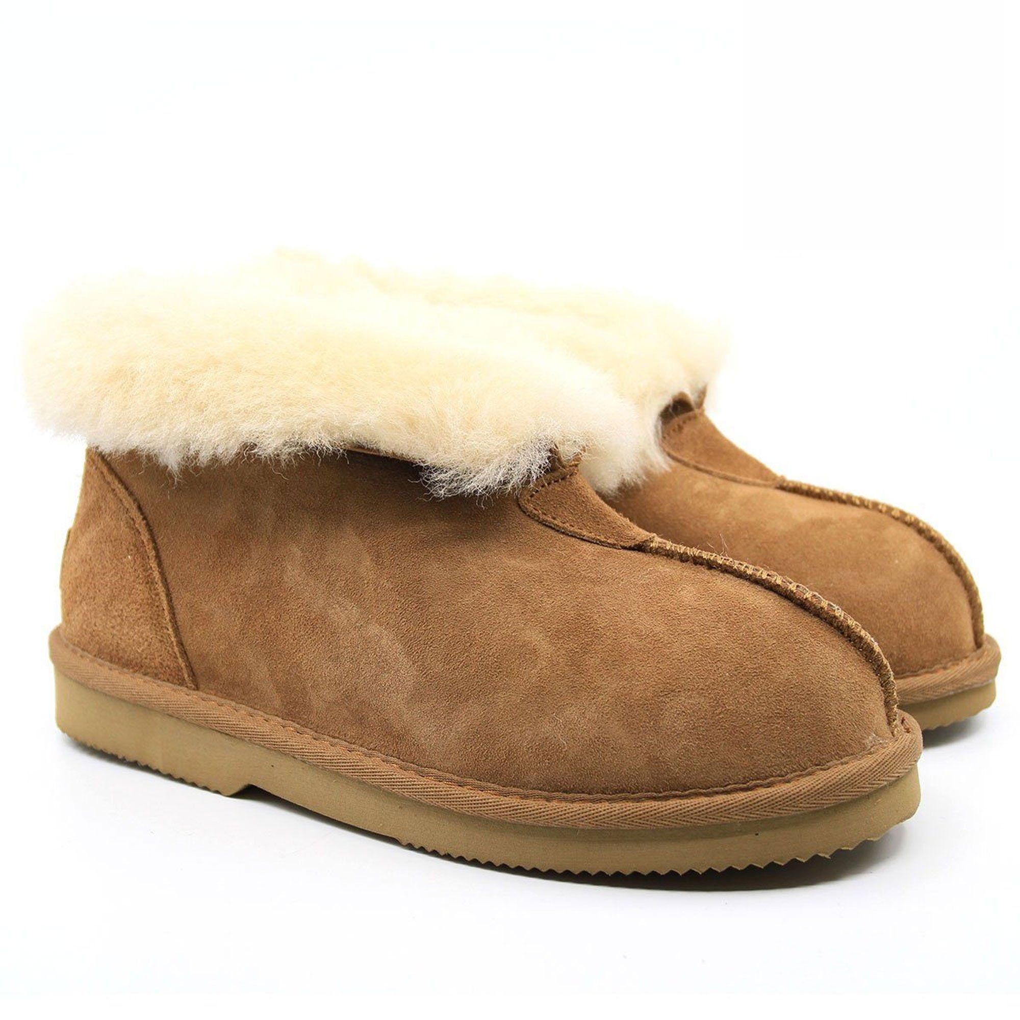 Close-up of Auzland UGG ankle slippers for women, featuring plush Australian-made design and cozy slip-on style.