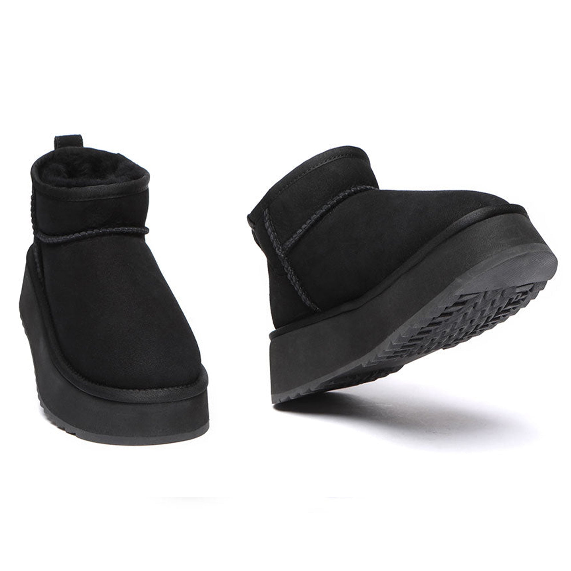 EverUgg Premium Ultra Mini Platform UGG Boots in soft suede with chunky soles, stylish and cozy for casual wear.