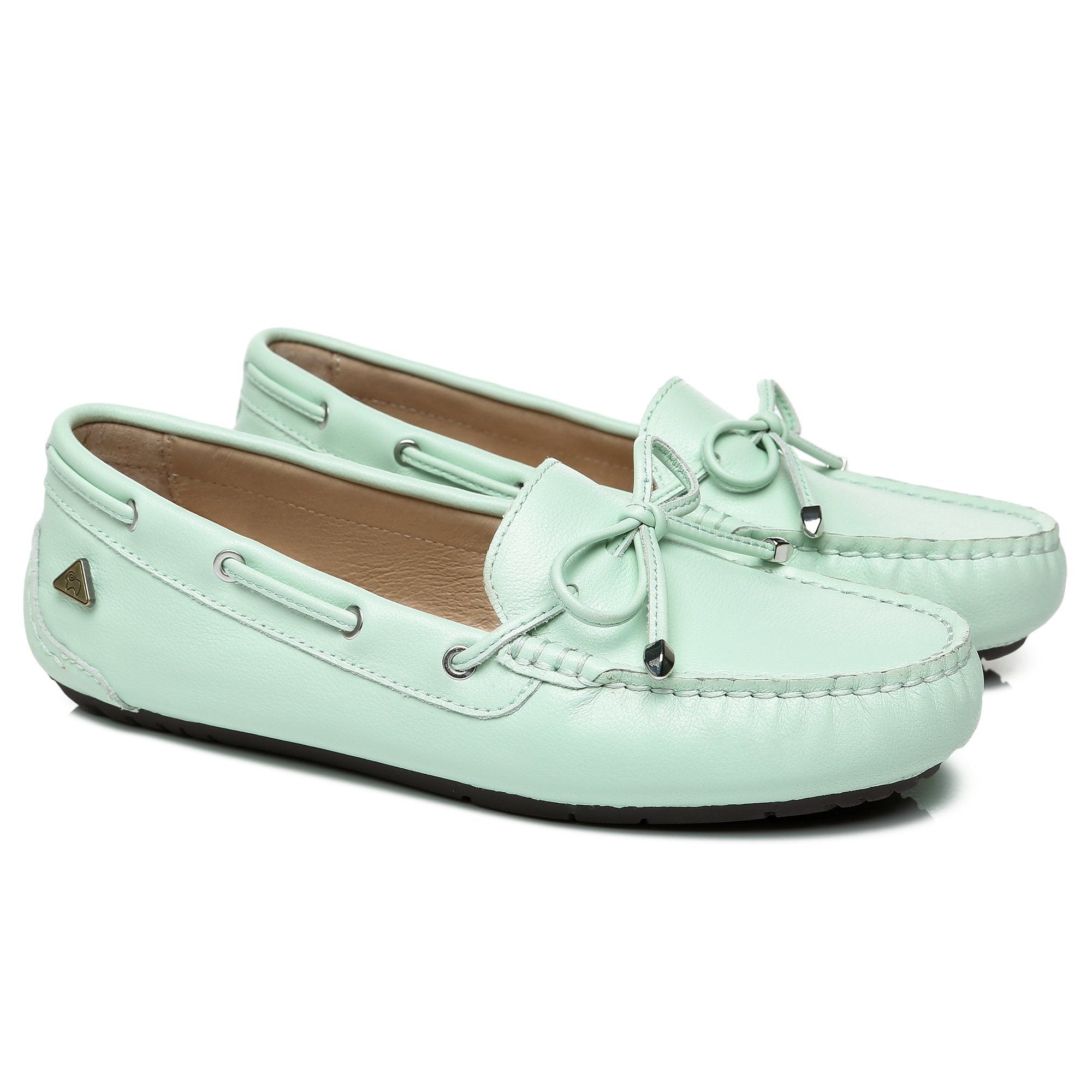 EverUgg Sammy women's leather moccasin shoes with a smooth brown finish and classic slip-on design.