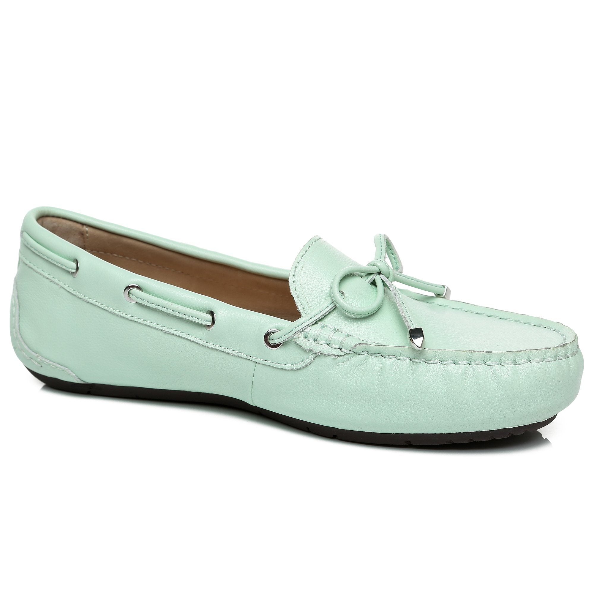 EverUgg Sammy women’s leather moccasin shoes with a soft, brown leather upper and classic slip-on design.