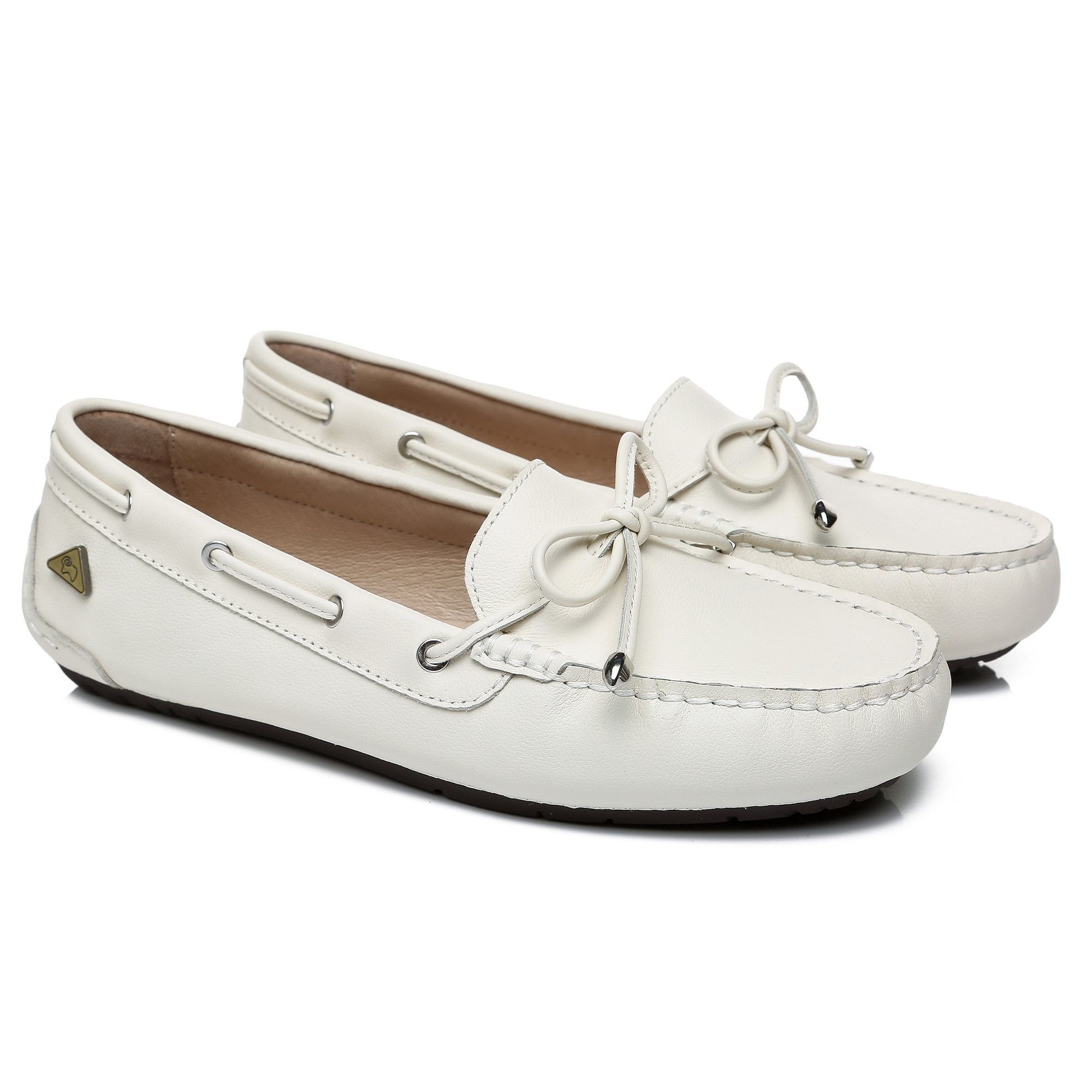 EverUgg Sammy women's leather moccasin shoes with a soft, classic design and stitching detail on the upper.