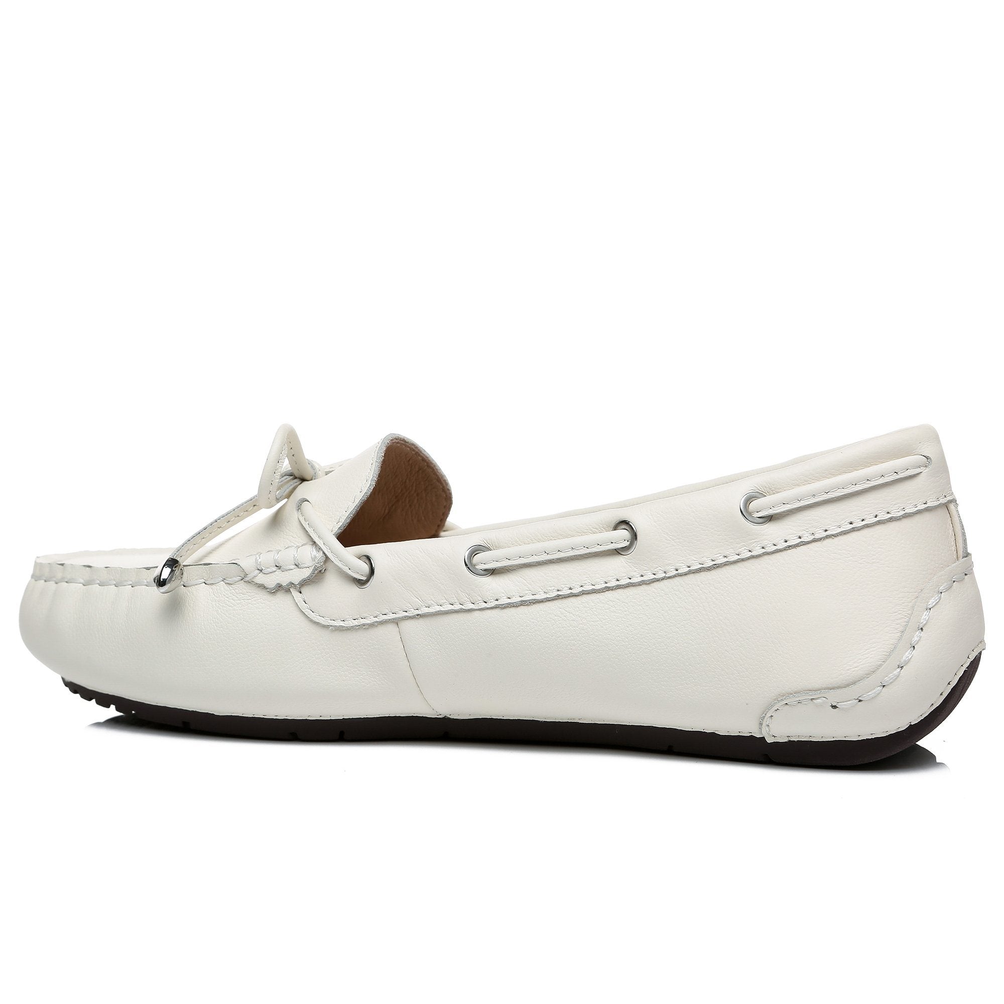 EverUgg Sammy women’s leather moccasin shoes with a classic slip-on design and stitching details.