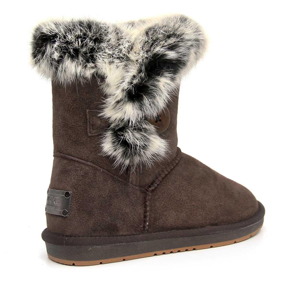 Auzland women's short button fur UGG boots with cozy fur lining and button details, stylish footwear for cold weather.
