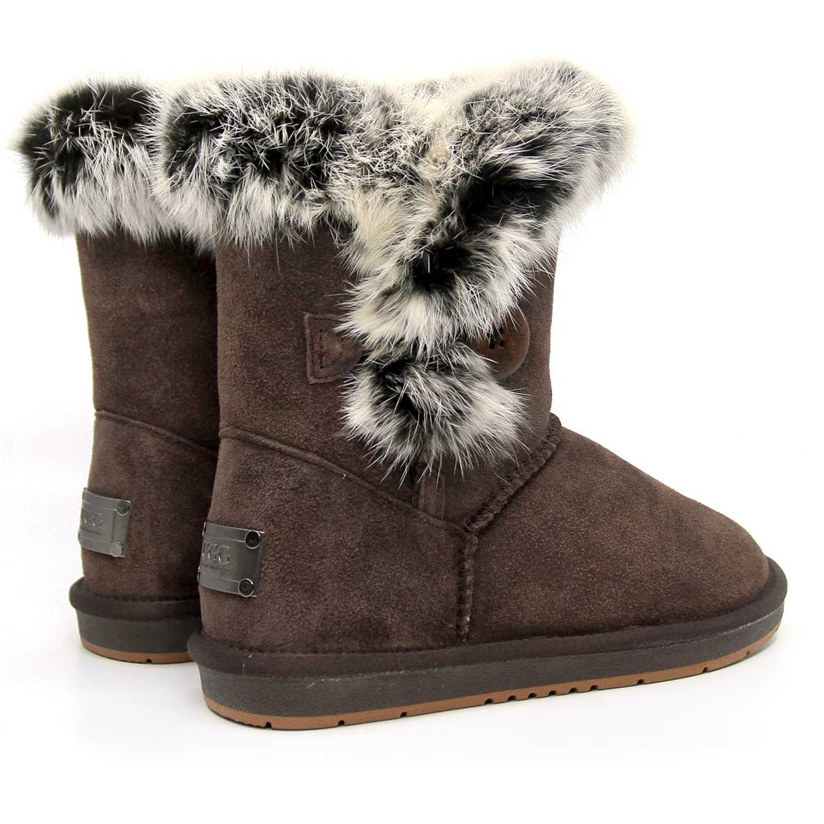 Auzland short button fur UGG boots for women, featuring button accents and cozy fur lining, stylish footwear for cold weather.