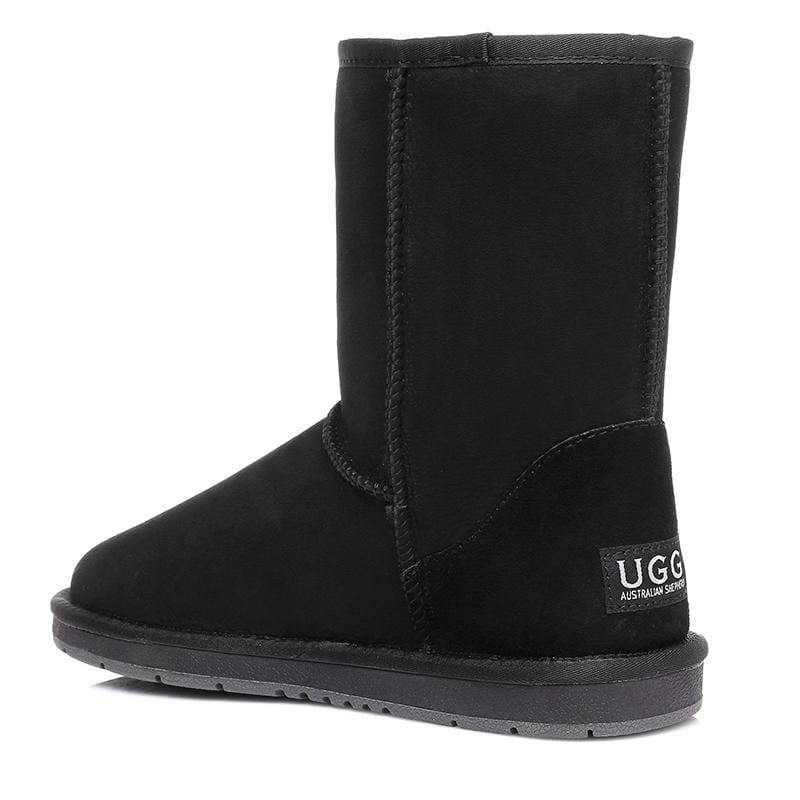 EverUgg Short Classic UGG Boots for women, cozy sheepskin-lined shoes with a smooth suede exterior and rugged rubber sole.