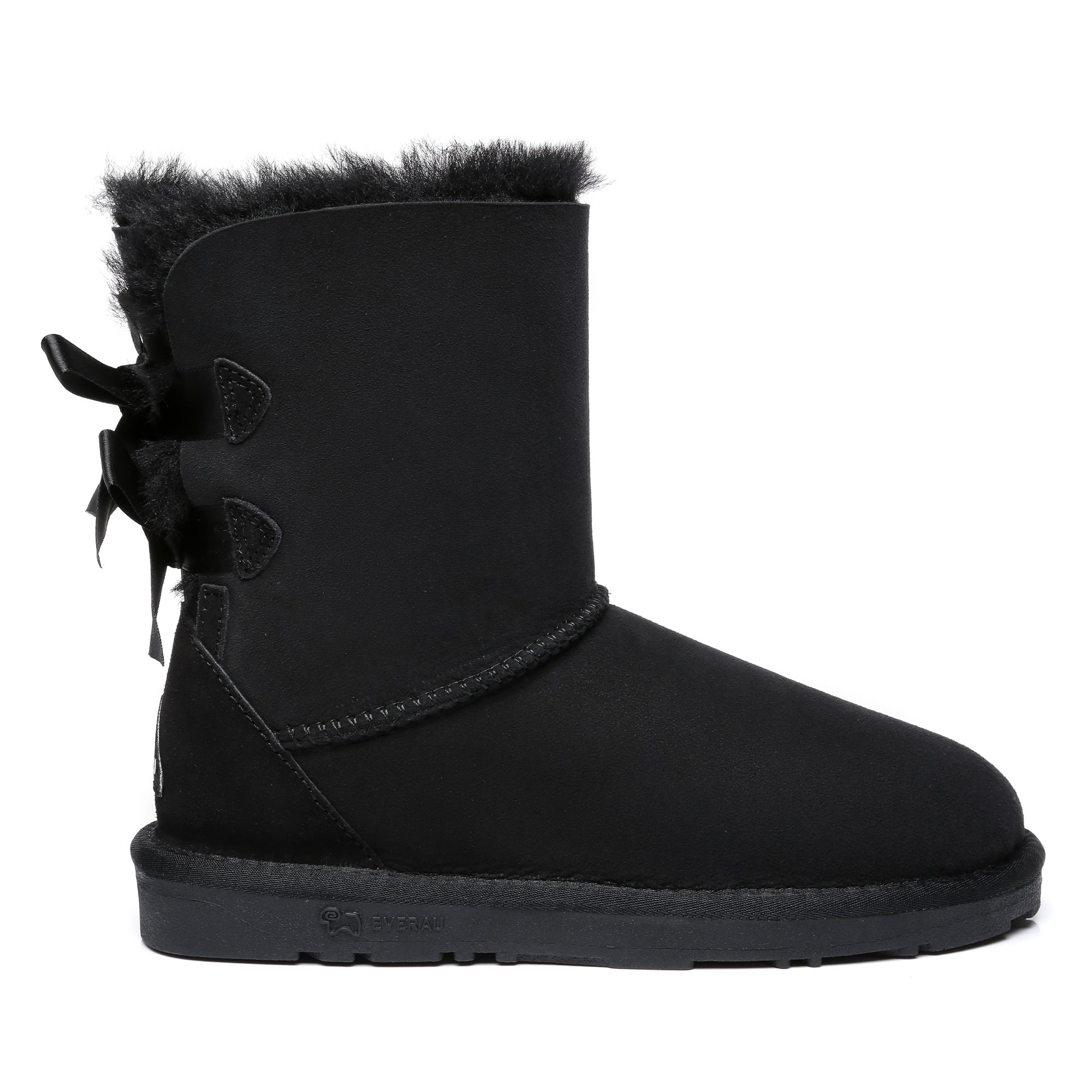 Black EverUgg short double bow women’s UGG boots with stylish double bow detail on the shaft.