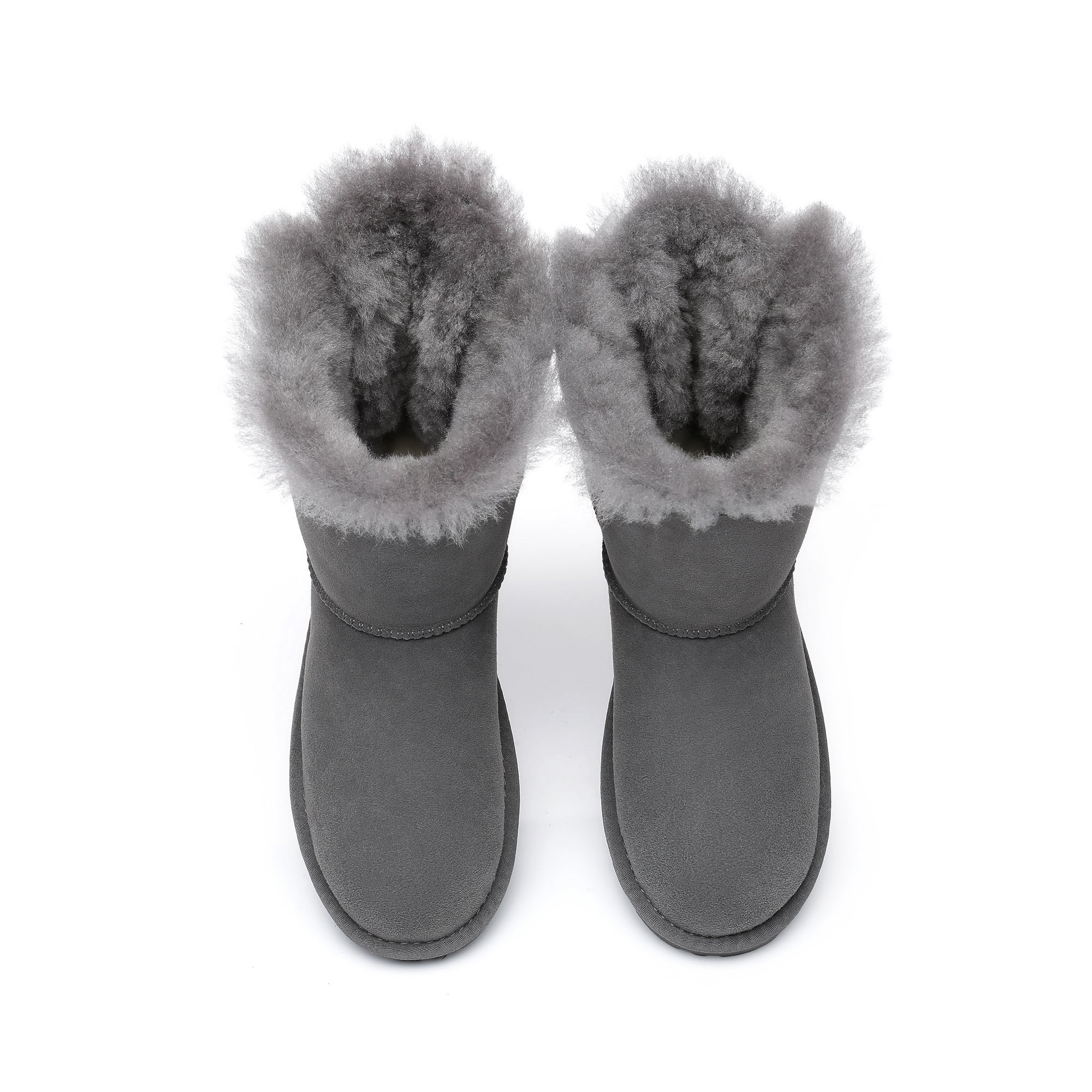 Grey EverUgg short double bow women’s UGG boots with decorative bows and cozy design, stylish footwear for cold weather.