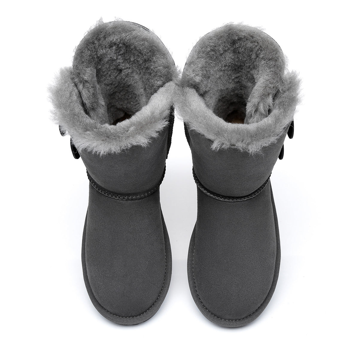Grey EverUgg short twin button women's UGG boots with classic design and cozy shearling lining.