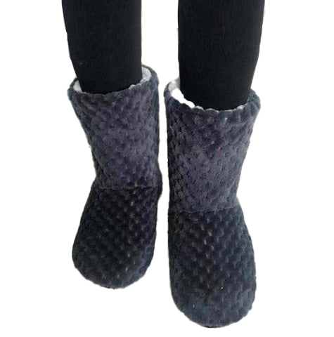 Grey Snuggyz home booties with soft, cozy fabric, perfect for indoor comfort and warmth.