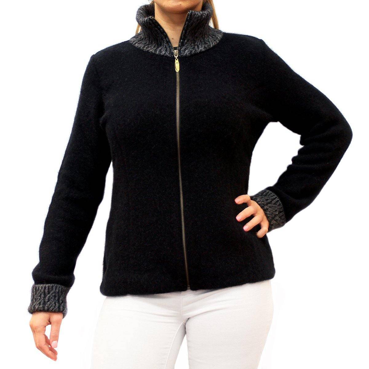Koru Two-Tone Possum Merino Knitwear jacket in black and grey, featuring a stylish two-tone design and cozy wool fabric.
