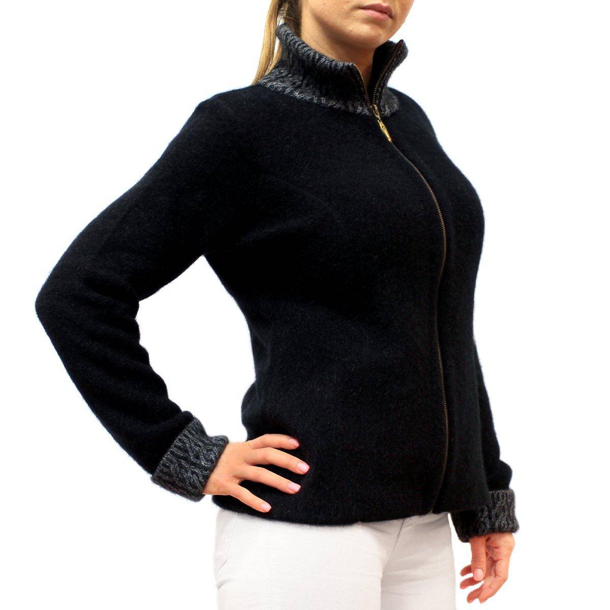 Koru Two-Tone Possum Merino Knitwear jacket in black and grey, featuring a cozy, stylish design with a two-tone pattern.