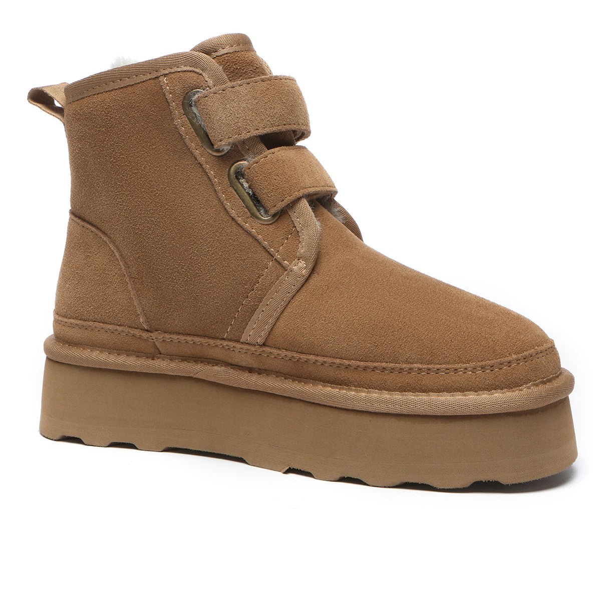 EverUgg UGG Dylan Platform Boots in chestnut color with chunky sole and lace-up design, showcasing stylish and comfortable footwear.