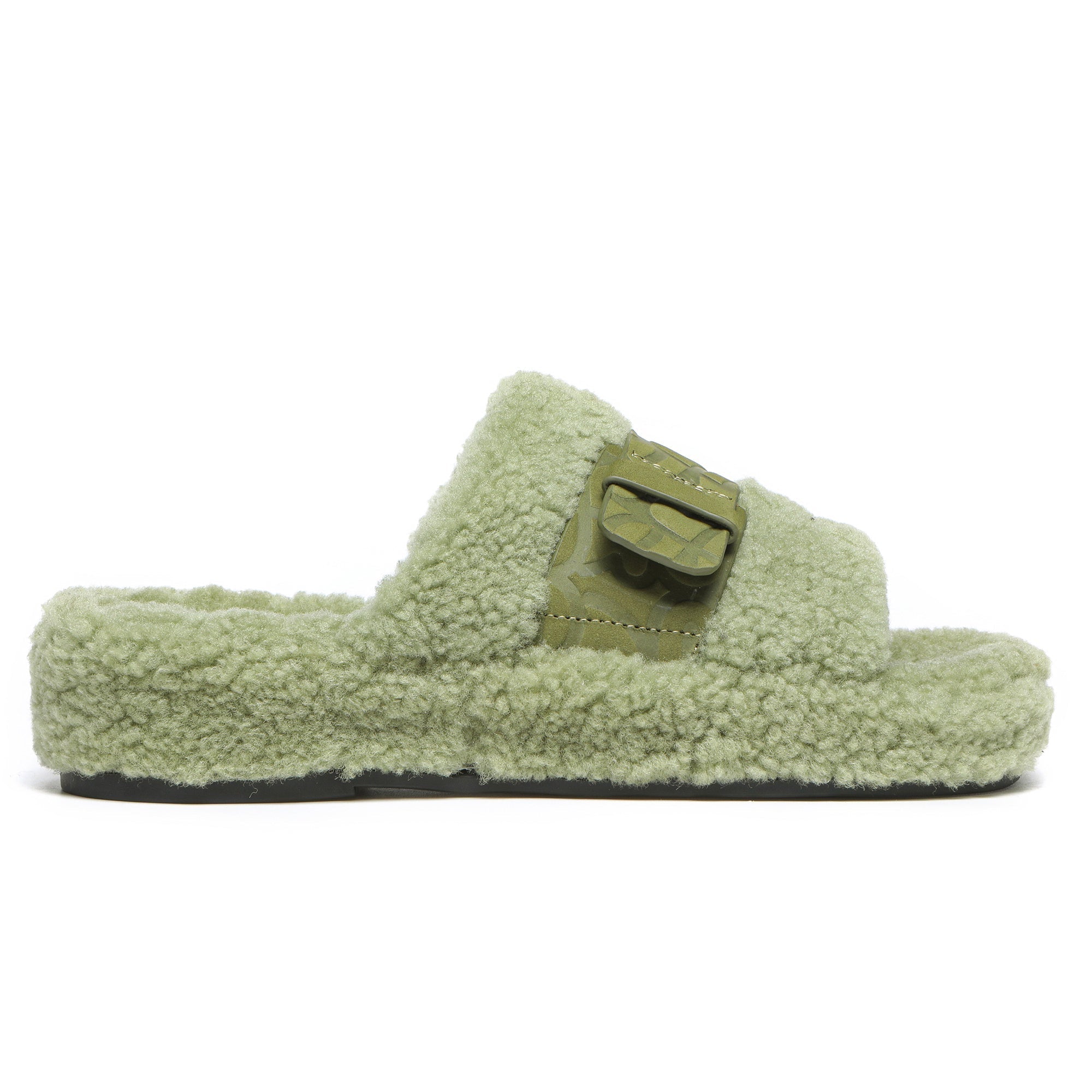 EverUgg UGG Georgie Sheepskin Wool Slides for women and men, green slippers with plush sheepskin interior and comfortable sole.