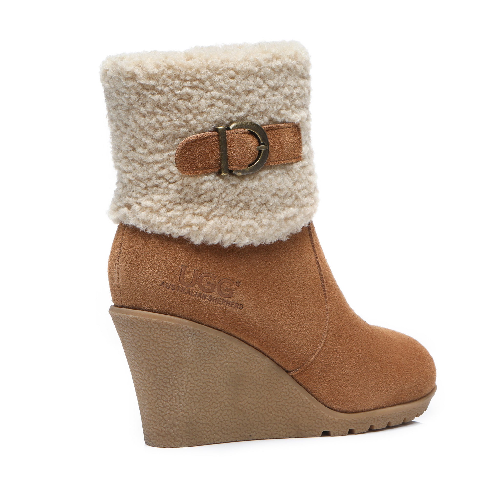 EverUgg UGG Joey Wedge Fashion Boots for women, stylish wedge-heeled shoes with suede finish and ankle height, perfect for casual wear.