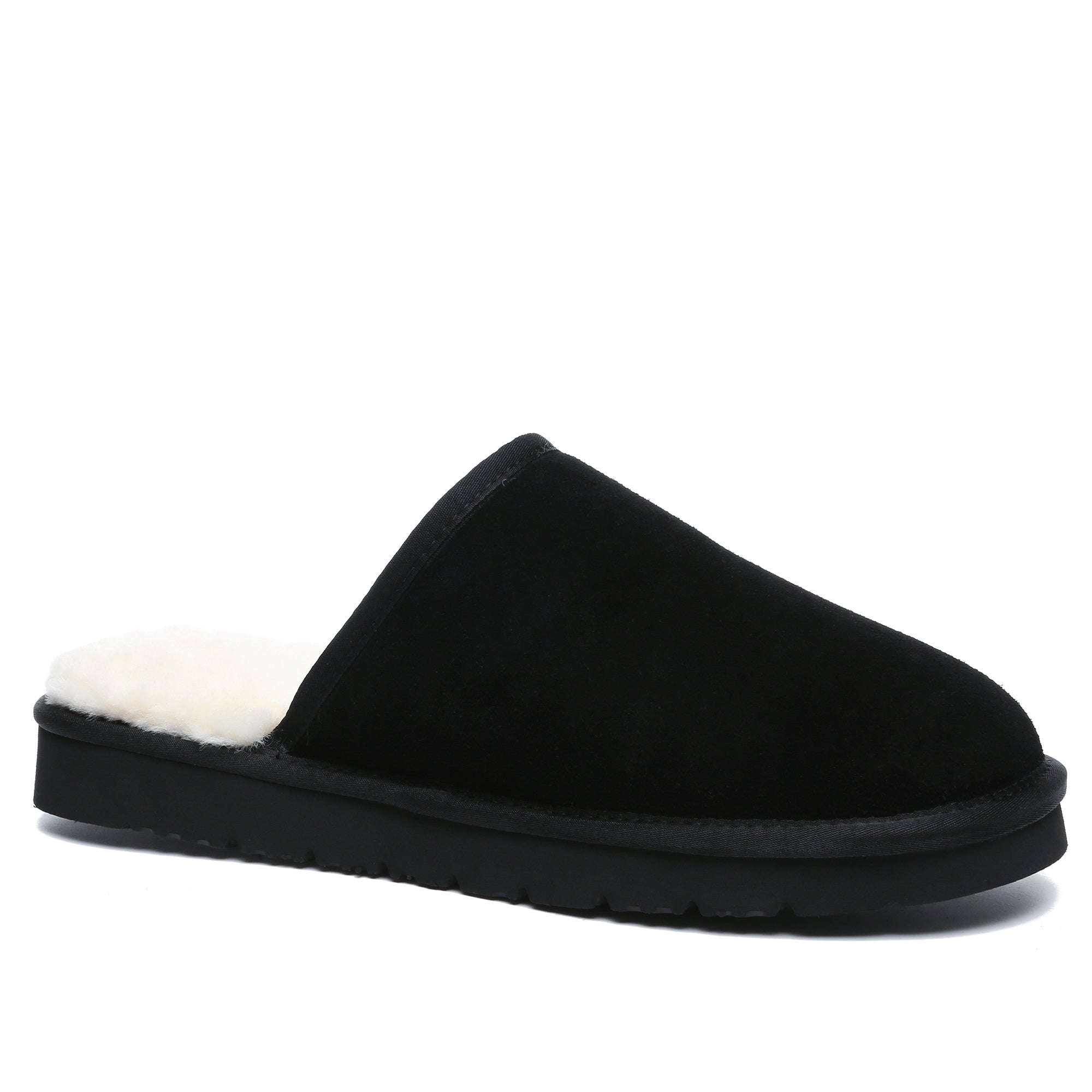 Black UGG men's slippers with ultra comfort soles and soft interior, designed for cozy indoor wear by EverUgg.