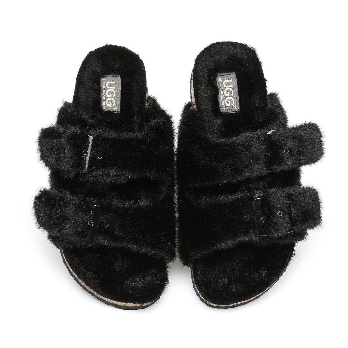EverUgg UGG Mila women's fluffy sandal with plush straps and cushioned sole, ideal for comfortable casual wear.