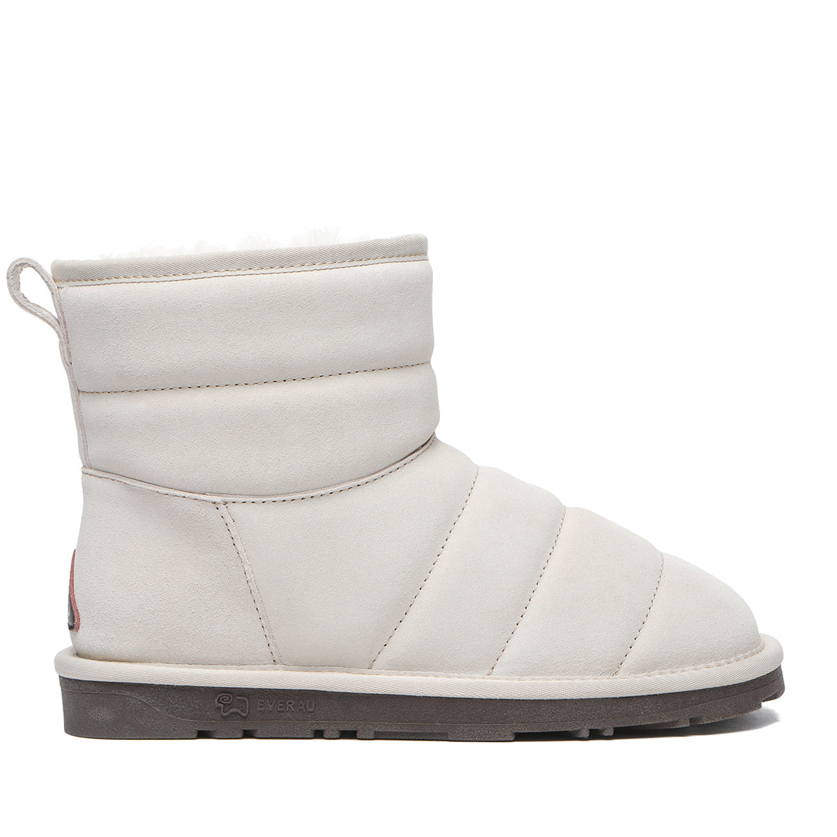 EverUgg ivory mini puffer boots for women, stylish UGG footwear with a puffy design and cozy appearance.