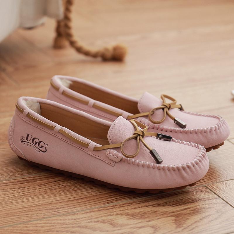 AuSnow UGG Ozsnow Moccasin slippers for women, featuring soft suede exterior and cozy interior for comfortable indoor wear.