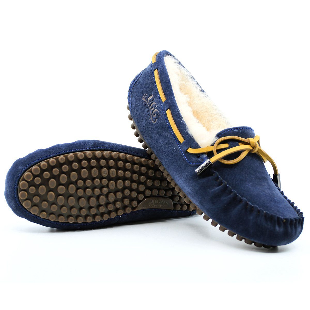 AuSnow UGG Ozsnow Premium Moccasin women's slippers with soft suede exterior and cozy lining, perfect for indoor comfort.