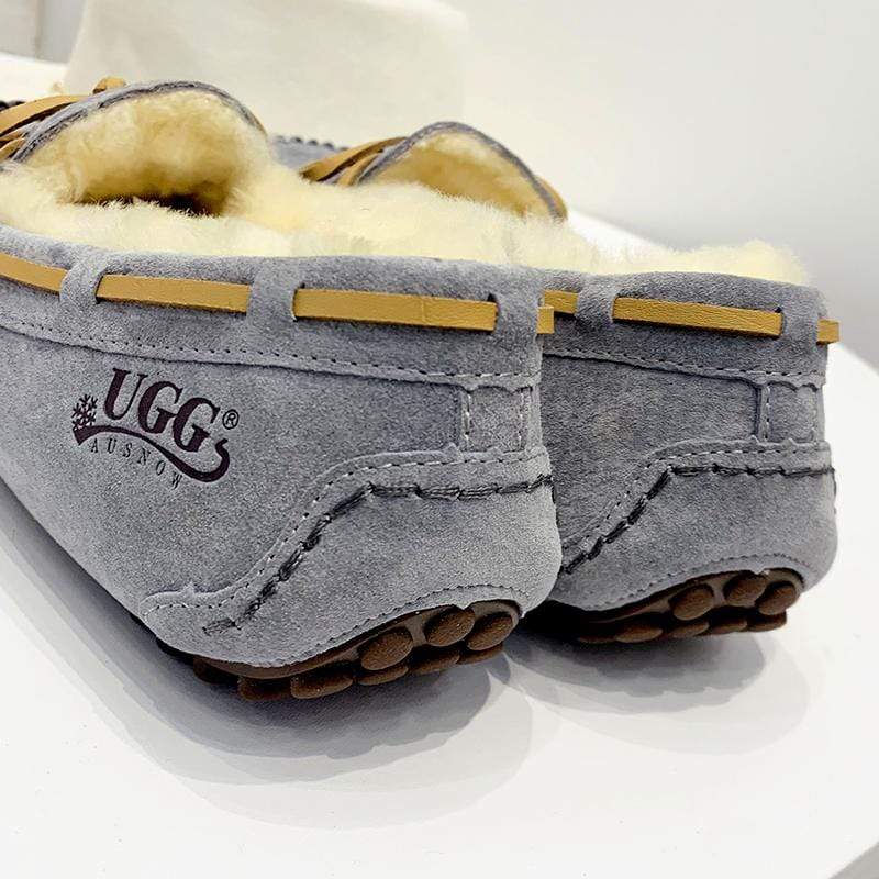 AuSnow UGG Ozsnow Premium Moccasin women's slippers with soft leather and cozy lining, perfect for comfortable indoor wear.