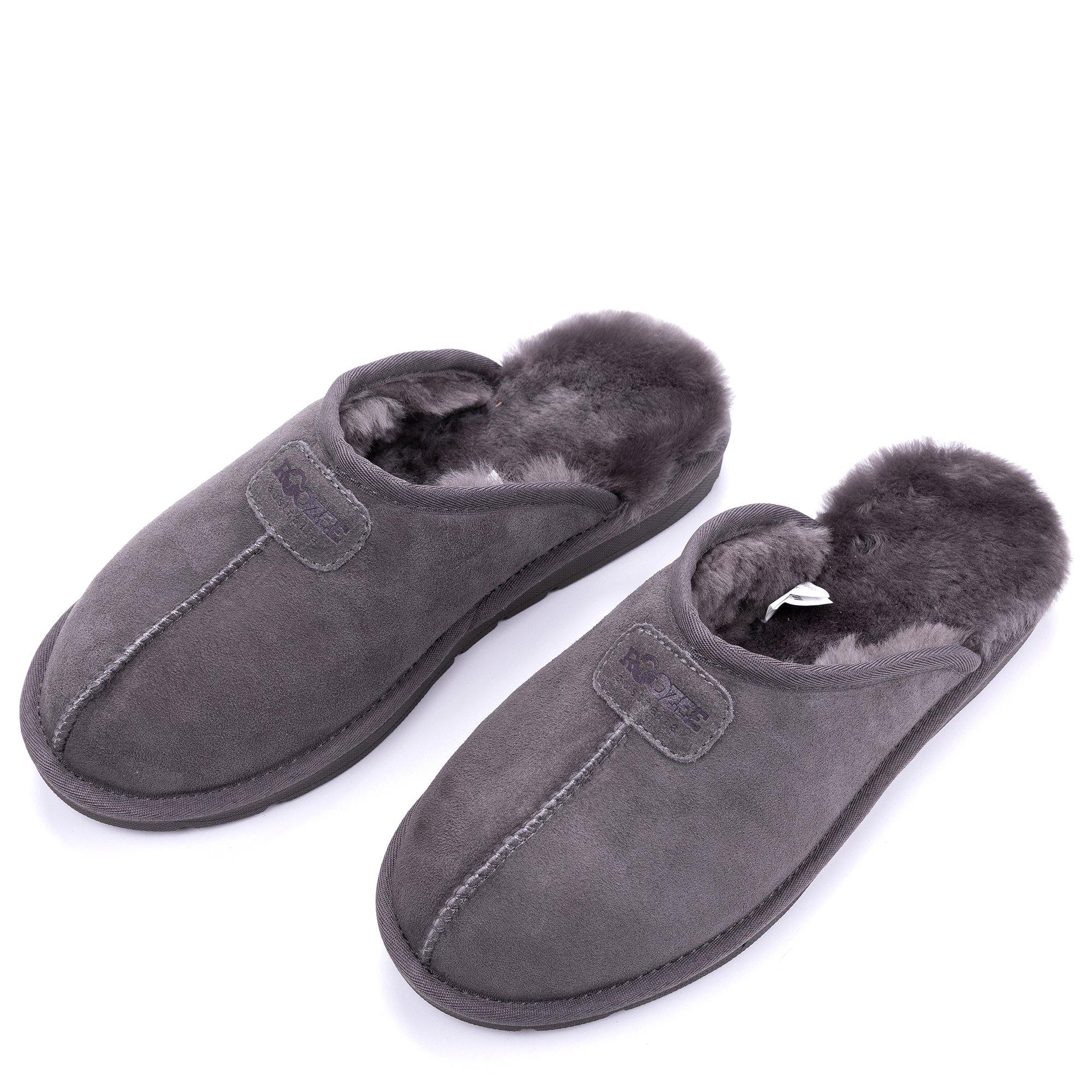 Grey Roozee UGG Roozee Men Scuff slippers with soft fabric upper and cushioned sole, ideal for comfortable indoor wear.