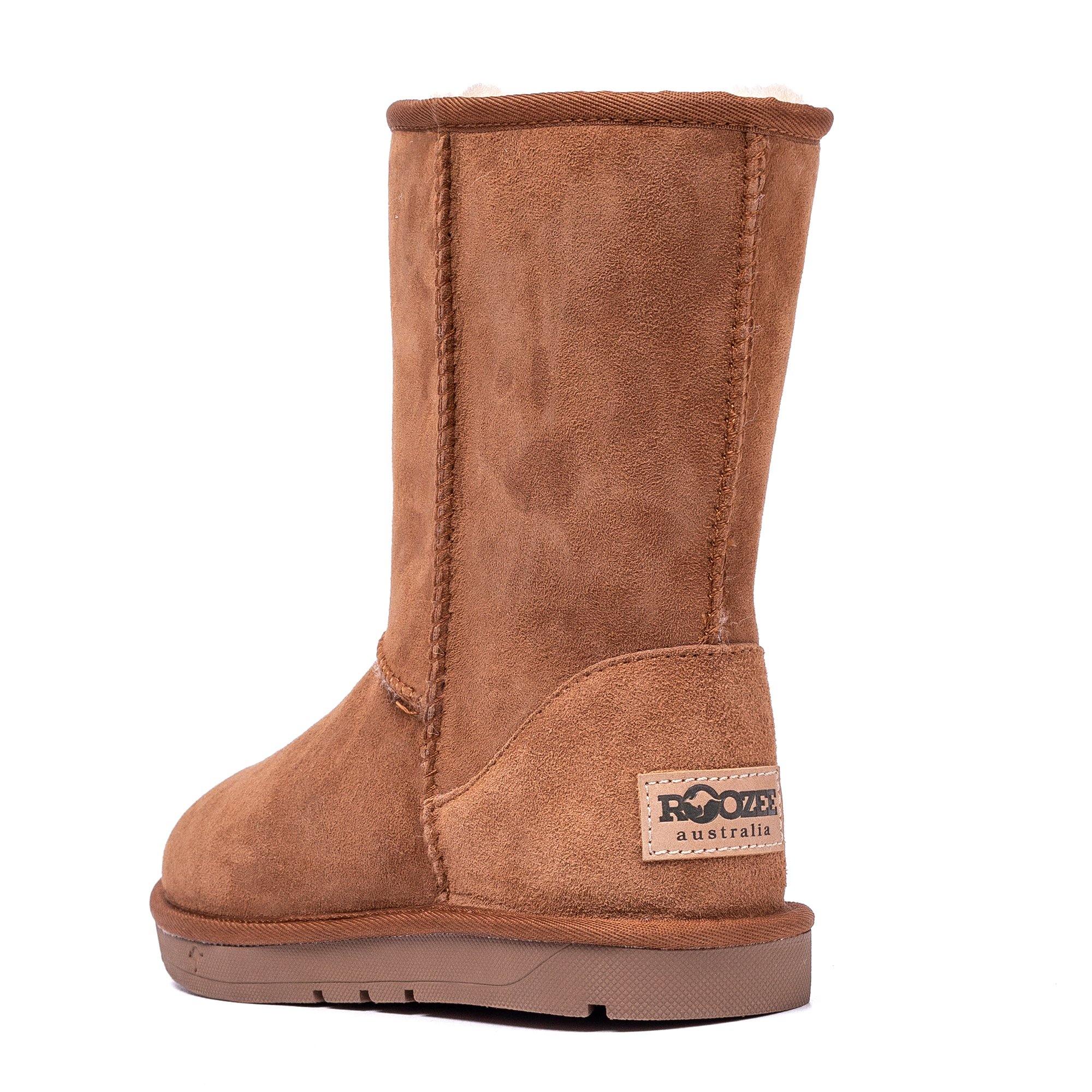 Roozee UGG Roozee Short Classic Boots for women, beige suede shoes with plush sheepskin lining and rubber sole.