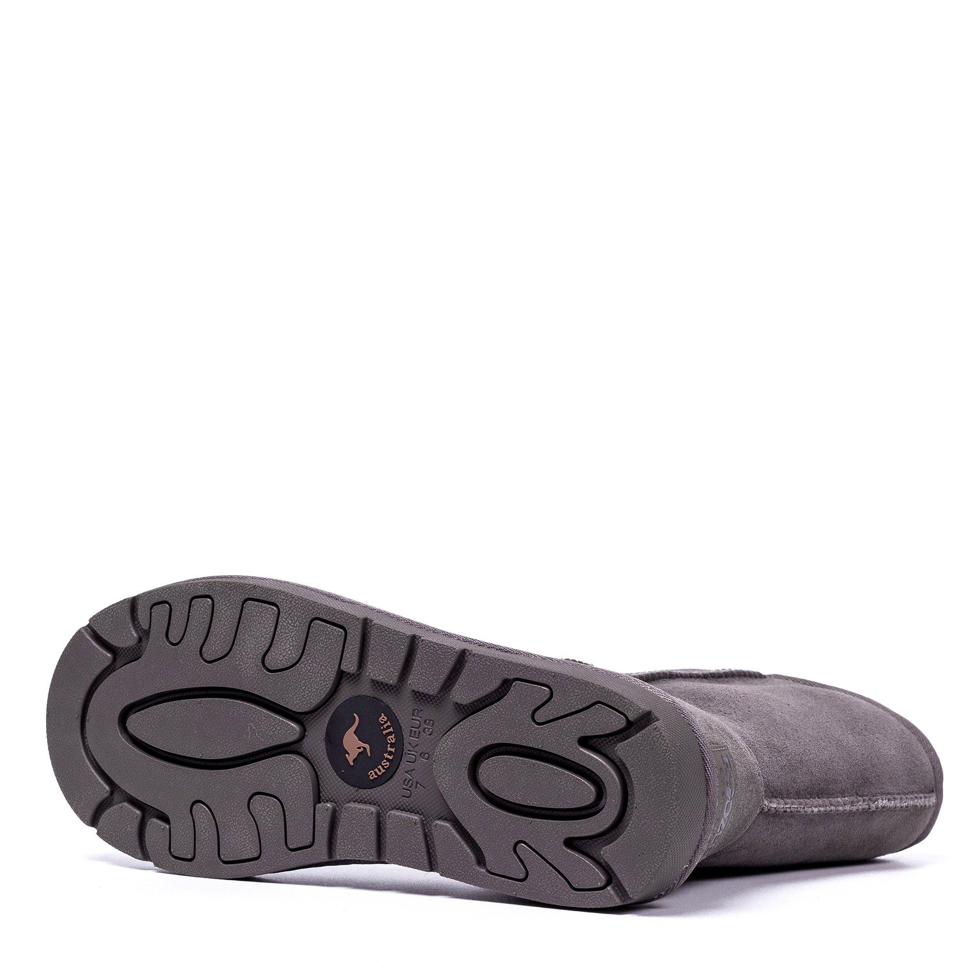 Grey Roozee UGG Roozee Short Classic Boots for women, cozy sheepskin-lined shoes with a soft suede exterior.