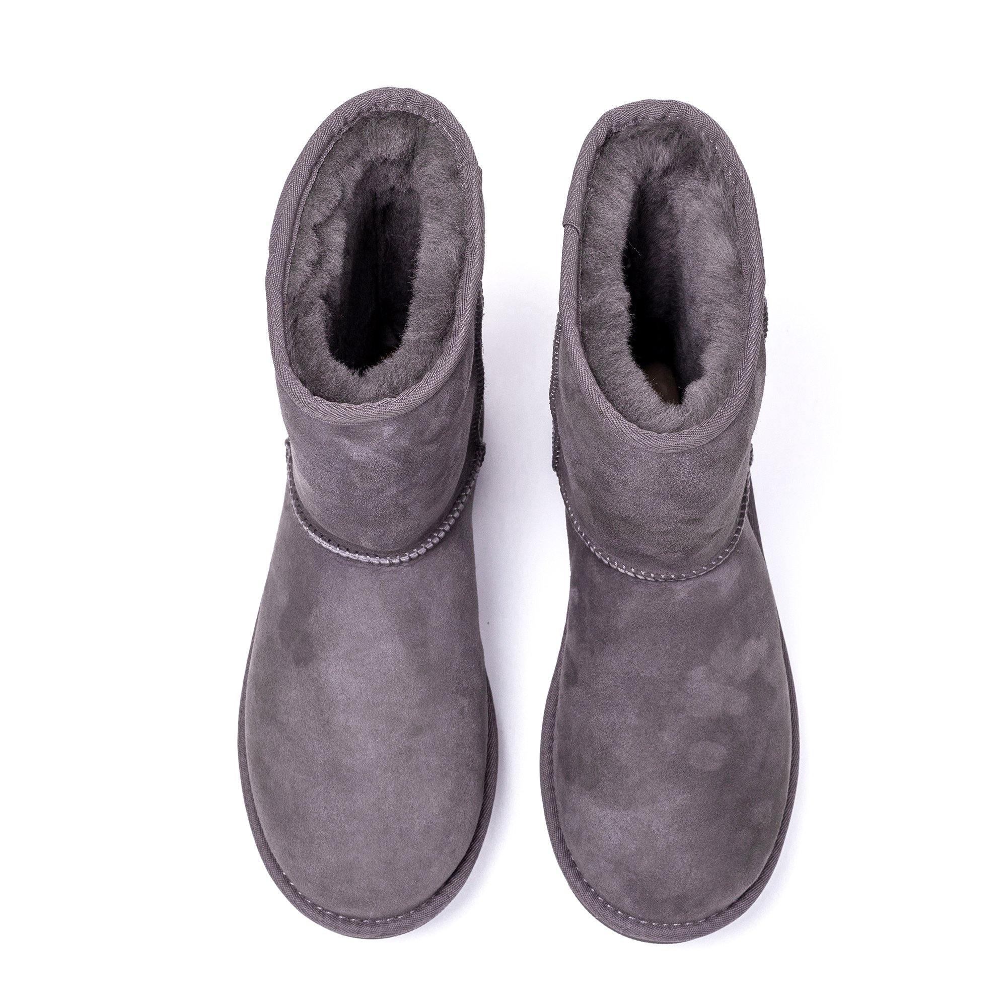 Grey Roozee Roozee Short Classic UGG Boots for women, showing the cozy interior and stylish exterior of these classic sheepskin shoes.