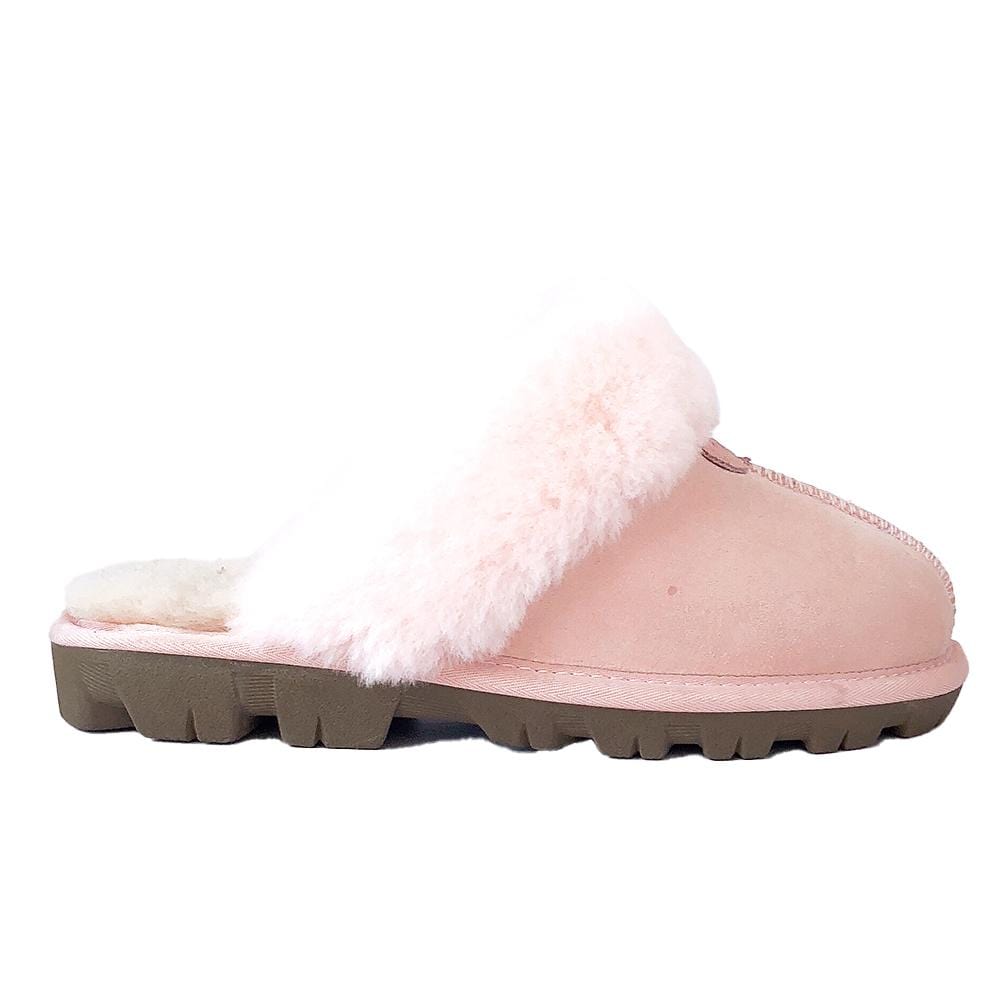 Light pink UGG Scuff Slippers for women by Auzland, featuring soft plush material and slip-on design for cozy comfort.