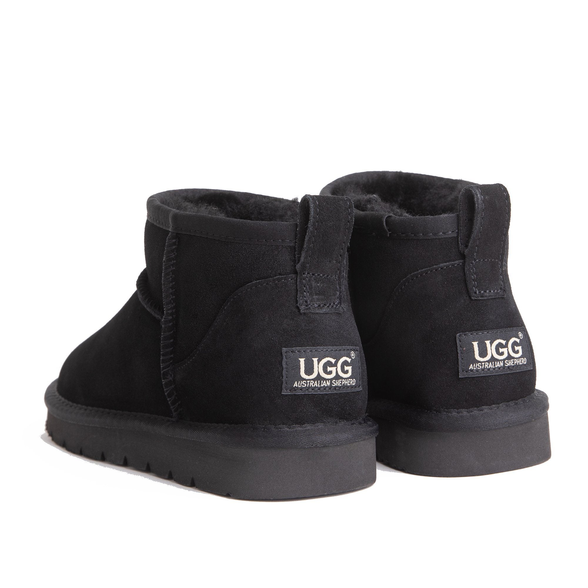 EverUgg Ultra Mini UGG boots for women, showcasing plush sheepskin lining and soft suede exterior in a close-up view.
