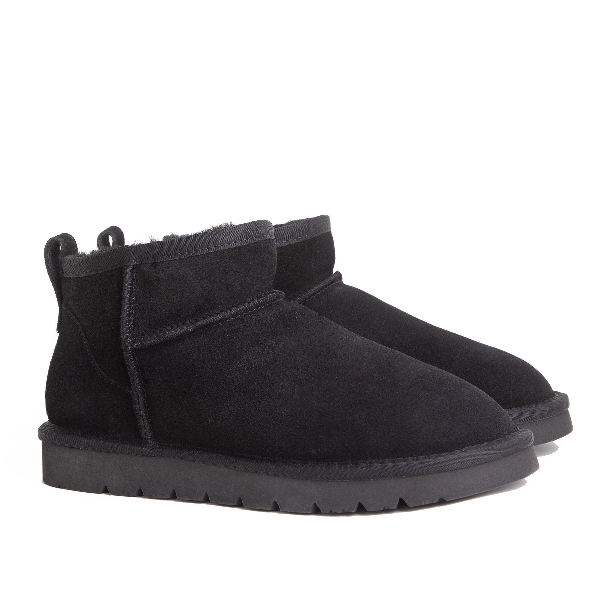 Close-up of EverUgg Ultra Mini UGG Boots for women, showcasing soft suede exterior and cozy sheepskin lining.