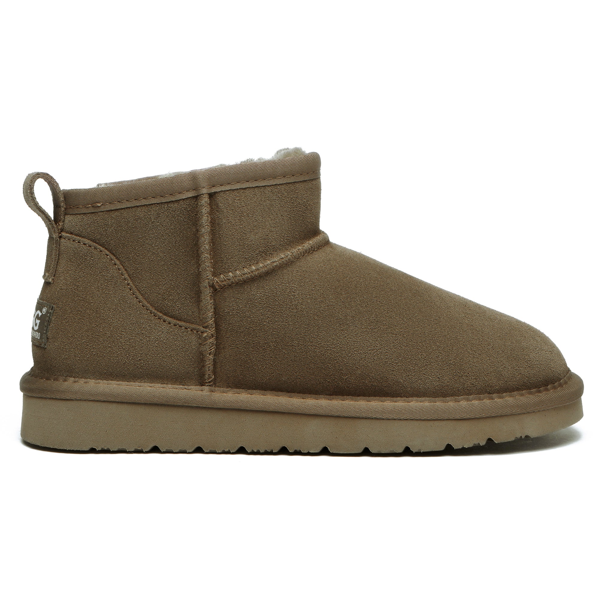 Close-up of EverUgg Ultra Mini UGG Boots for women, featuring soft sheepskin and classic silhouette in a cozy, stylish design.