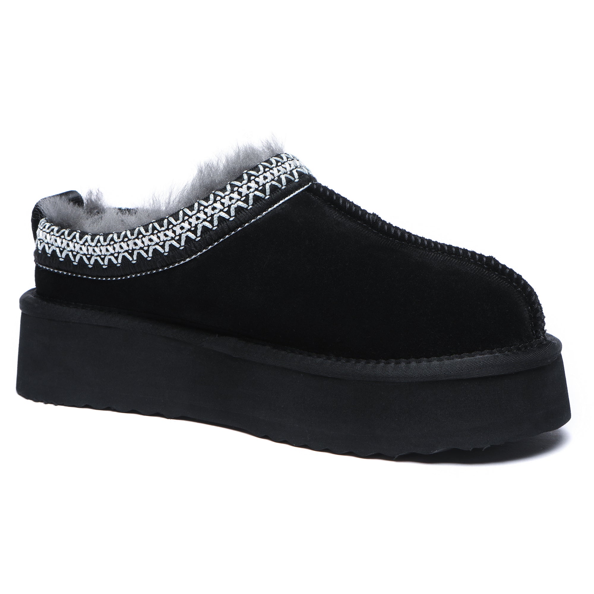 Black Vinny UGG platform slippers by EverUgg, featuring plush material and slip-on design for cozy indoor wear.