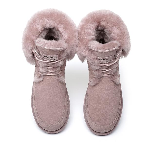 EverUgg women's winter fashion lace-up boots with fur lining, showcasing rugged soles and stylish design for cold weather wear.