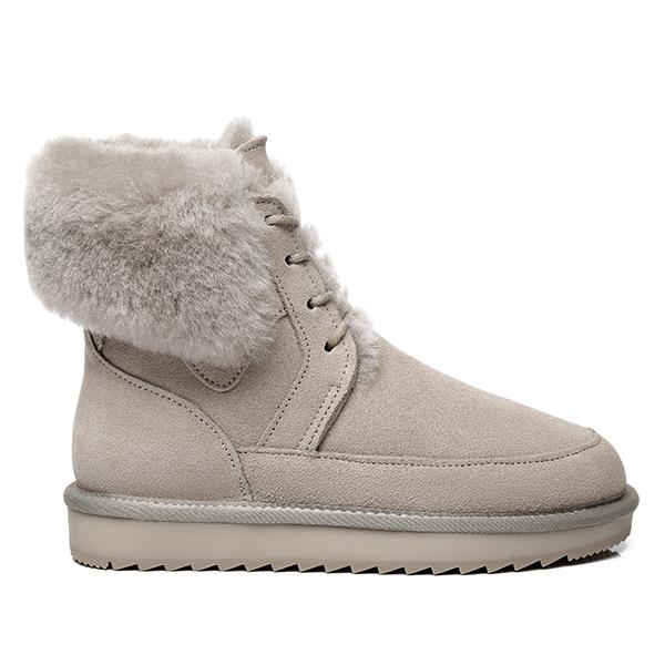 Grey winter fashion lace-up boots for women by EverUgg, featuring stylish design and durable sole for cold weather wear.