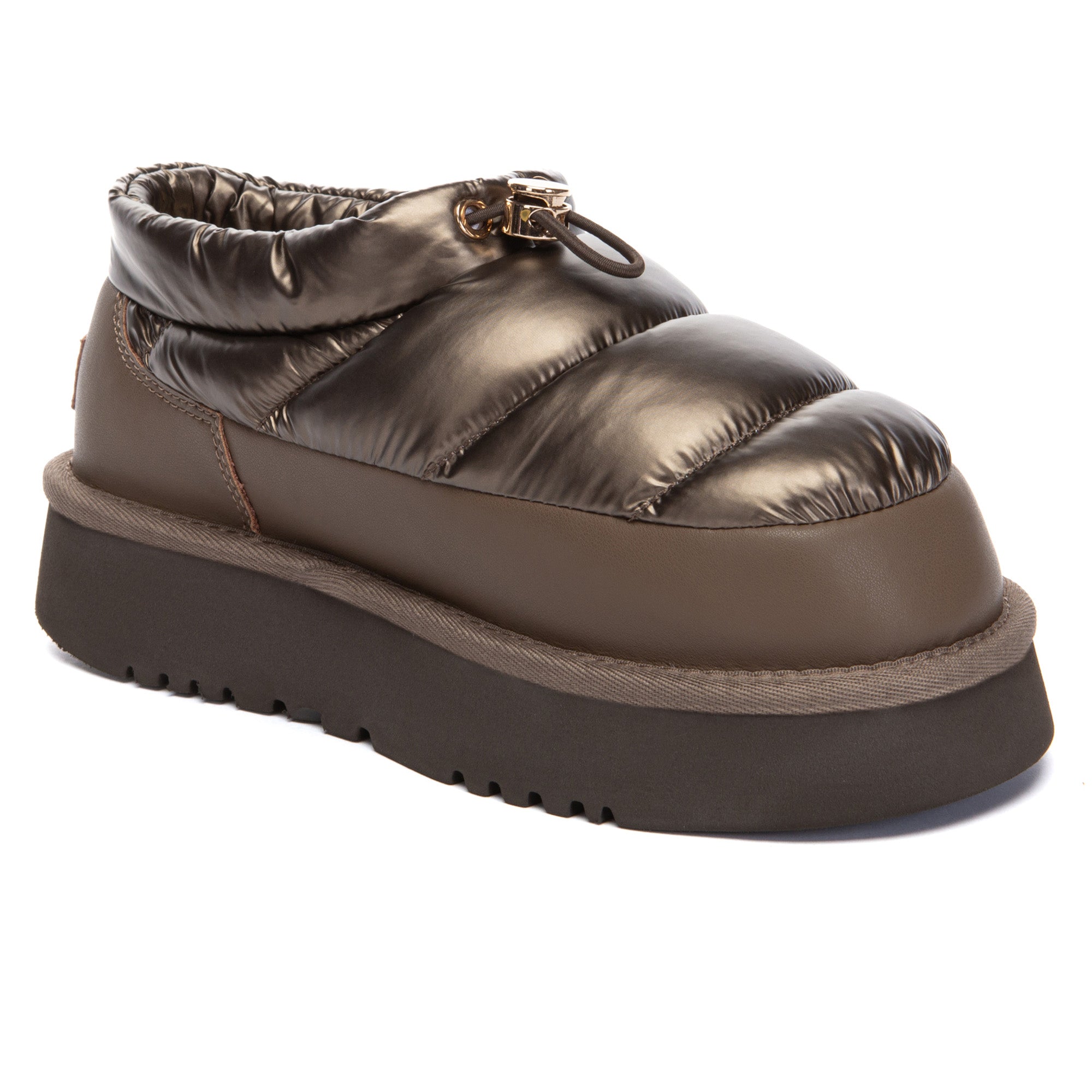 EverUgg Neo Puffer Platform slippers, cozy UGG-style slippers with thick puffer design and platform sole, in a neutral color.