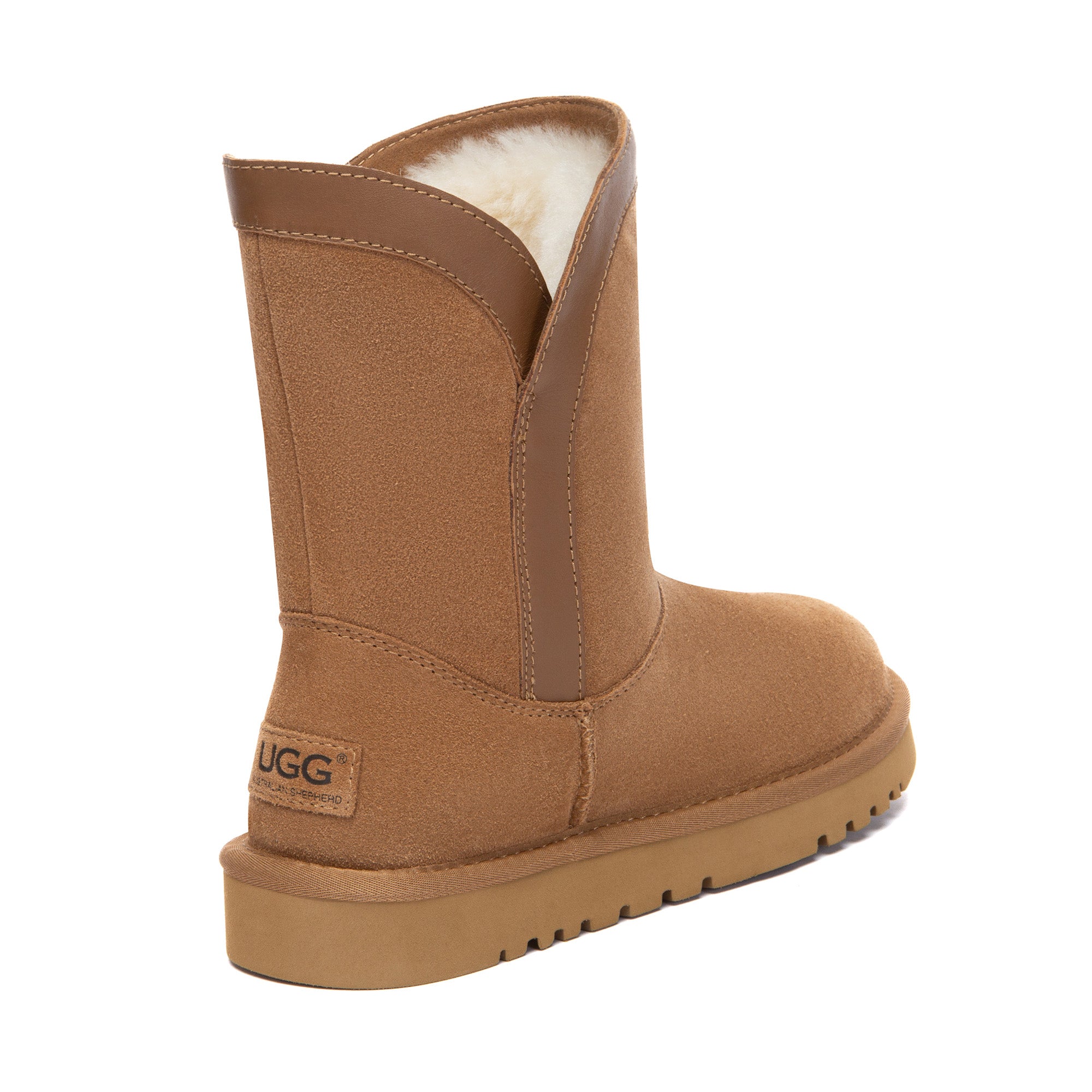 EverUgg V Short Classic UGG Boots in neutral color, showcasing soft sheepskin lining and durable rubber sole.