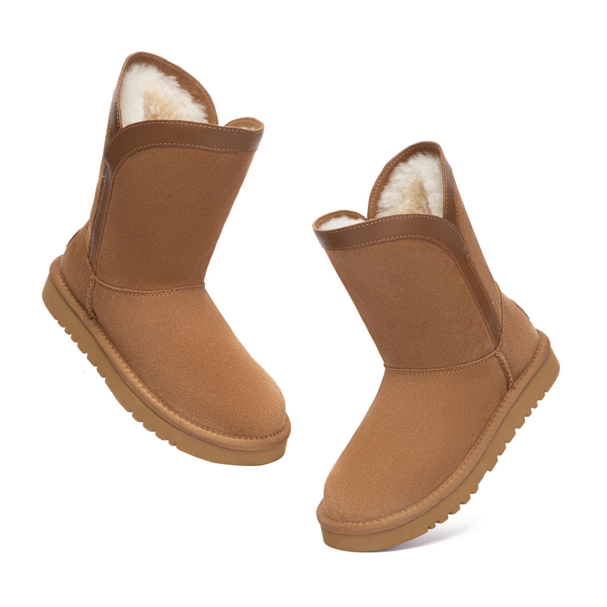 EverUgg V Short Classic UGG Boots in neutral color, featuring plush sheepskin lining and durable rubber sole.