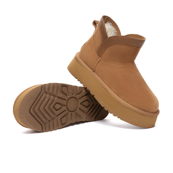 EverUgg V Mini Classic Platform UGG Boots in chestnut, showcasing their short ankle height and stylish platform sole.